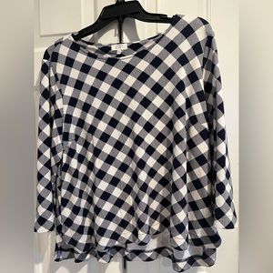 CROWN & IVY 🌿Navy & White Gingham Check Shirt w Rounded Neckline
